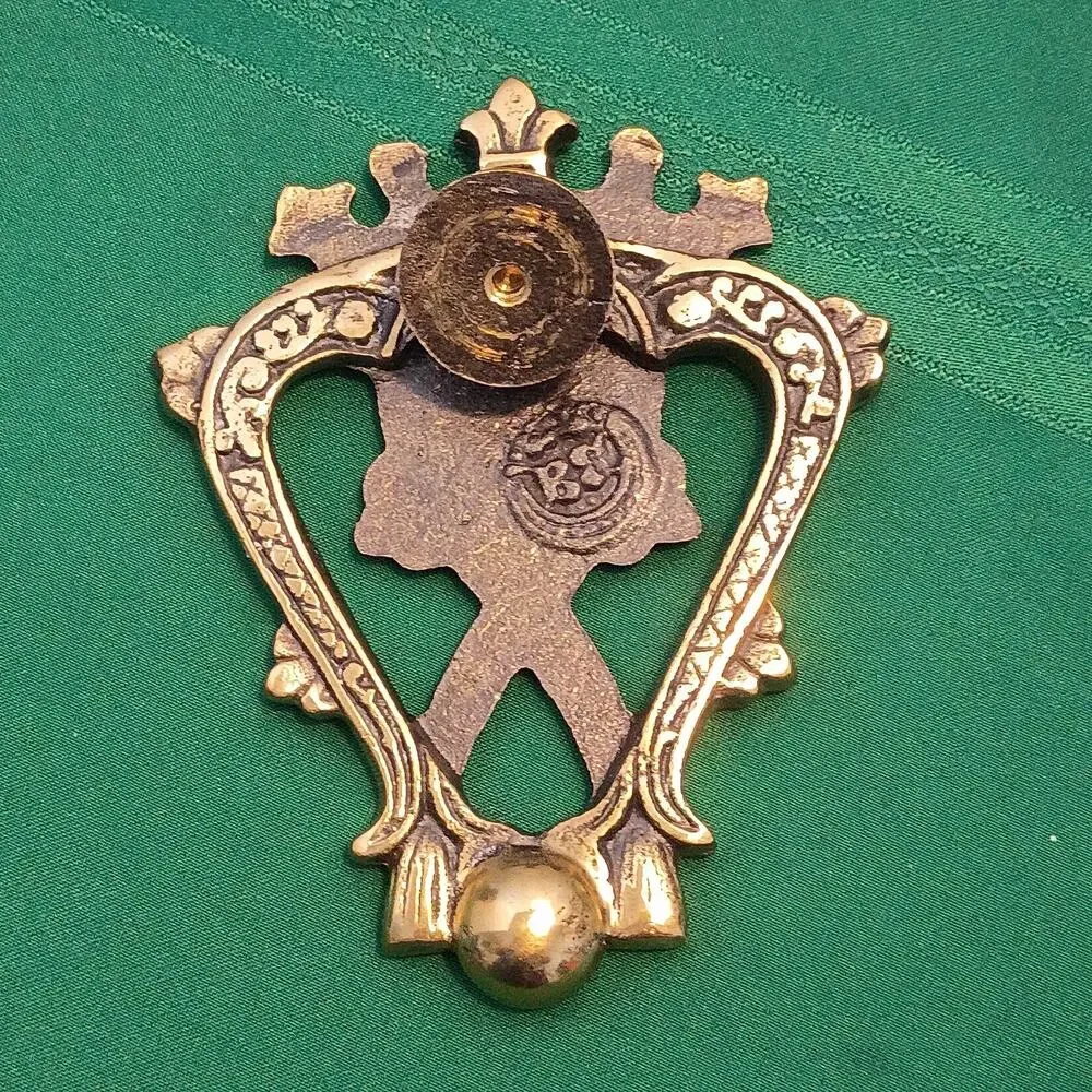 Vintage Brass Door Knocker Ornate Paisley Arabesque Shield Crown Antique